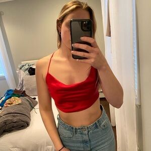 Garage Red Satin Crop Top